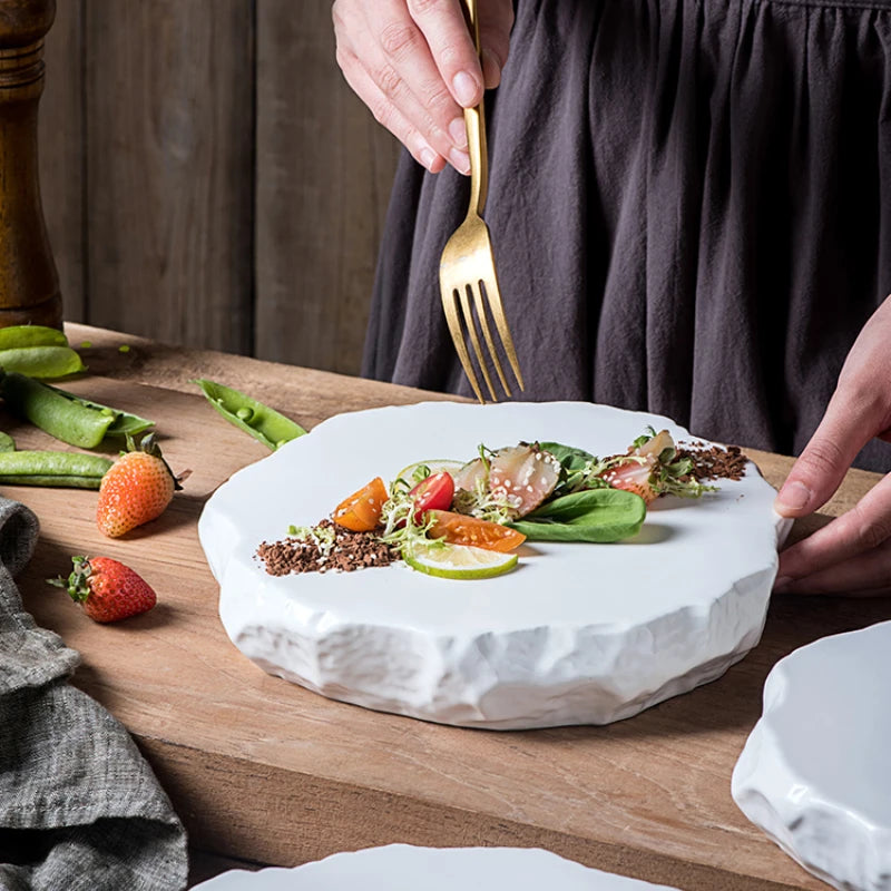 Creative Stone Pattern Ceramic Plate Dishes Western Food Steak Plate Dessert Plate Black and White Gold Special-shaped Tableware